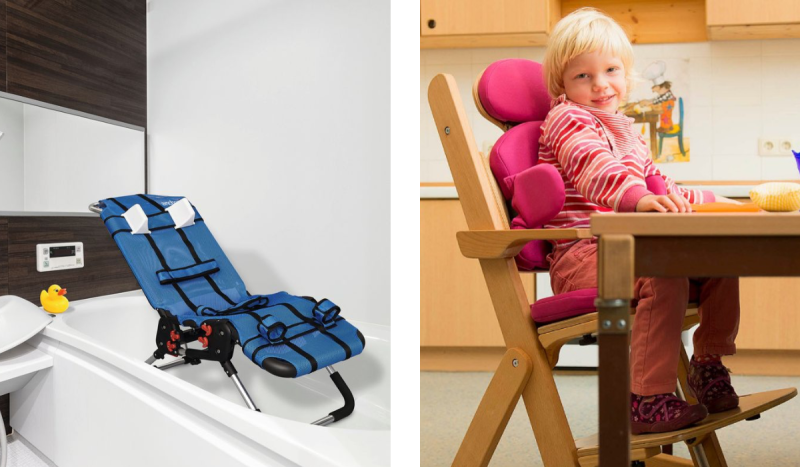 Chaises thérapeutiques : facilitent les activités quotidiennes comme les repas ou les moments d’apprentissage.